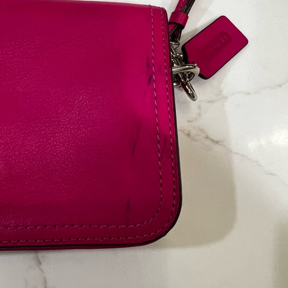 COACH Bright Pink Leather Crossbody Bag Tassel Accent Turn Lock Closure - Picture 9 of 11